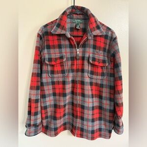Lauren Ralph Lauren Fleece Shacket Full Zip Plaid Red‎ Gray Black Women's P/M